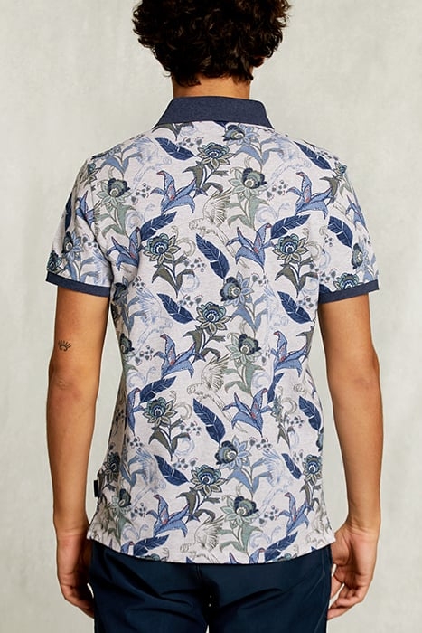 CUSTOM FIT COTTON FLORAL POLO DARK OYSTER MIX GREY 2