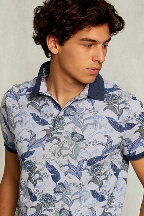 CUSTOM FIT COTTON FLORAL POLO LT MOMBASA MIX BLUE 4