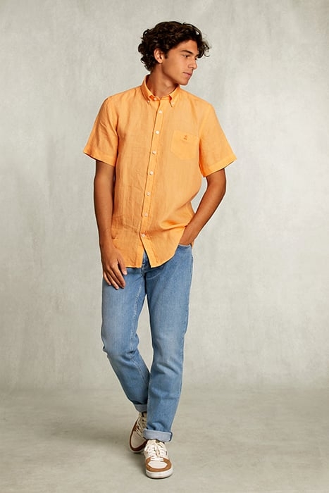 CUSTOM FIT LINEN SHIRT SHORT SLEEVES STARFISH ORANGE 3