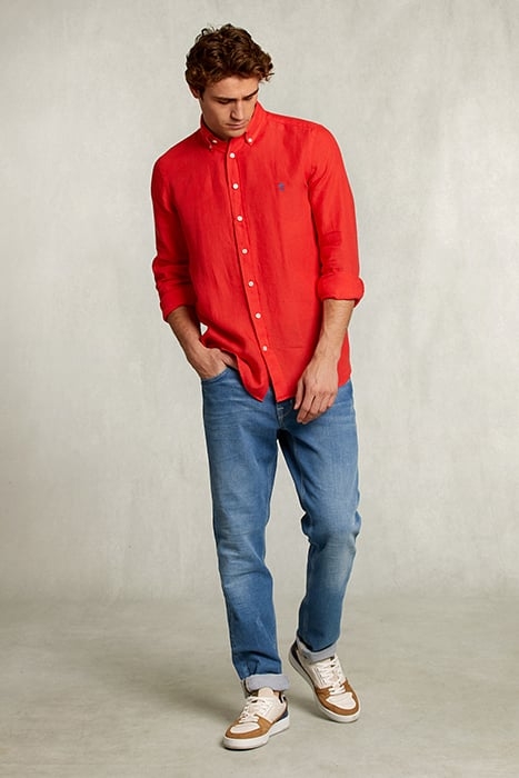 CUSTOM FIT LINEN SHIRT POMEGRANATE RED 3