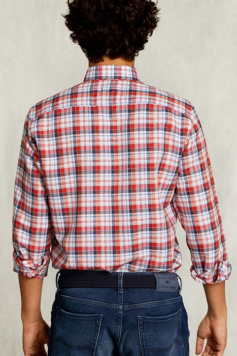 CUSTOM FIT CHECKED SHIRT LINEN-COTTON MULTI RED 2