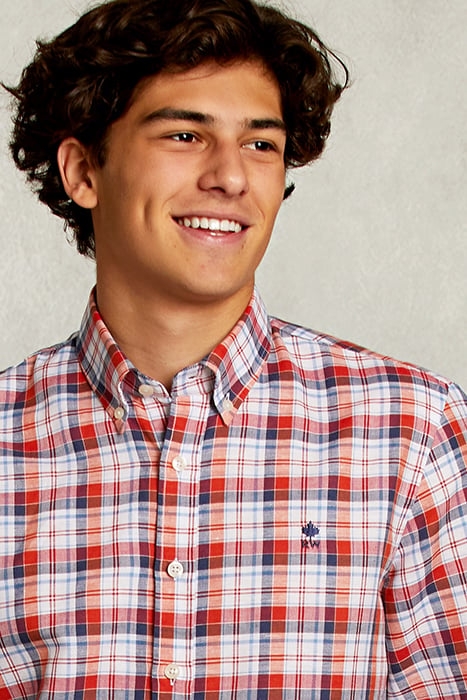 CUSTOM FIT CHECKED SHIRT LINEN-COTTON MULTI RED 4