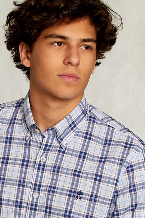 CUSTOM FIT PLAID SHIRT BLUE 4