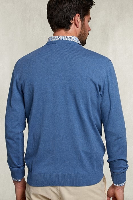 BASIC V-NECK PULLOVER DARK DENIM MIX BLUE 2