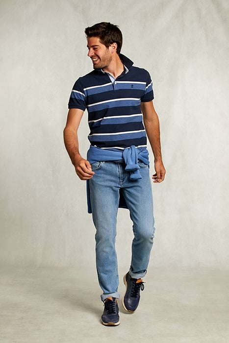 CUSTOM FIT STRIPED POLO INDIAN OCEAN MIX BLUE 3