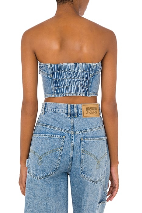 BUSTIER CROP TOP IN RECYCLED DENIM BLUE 2