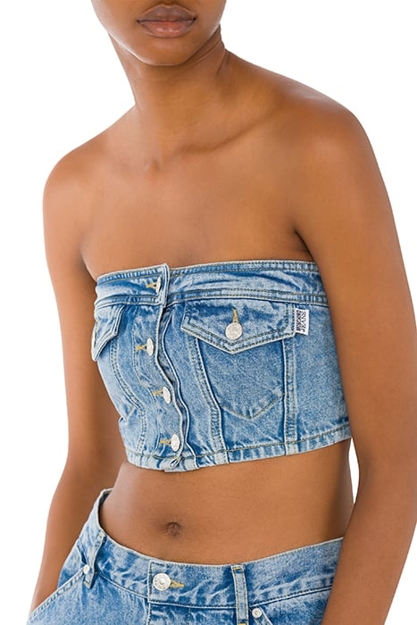 BUSTIER CROP TOP IN RECYCLED DENIM BLUE 4