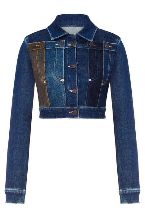 CROPPED DENIM PATCHWORK JACKET BLUE 3