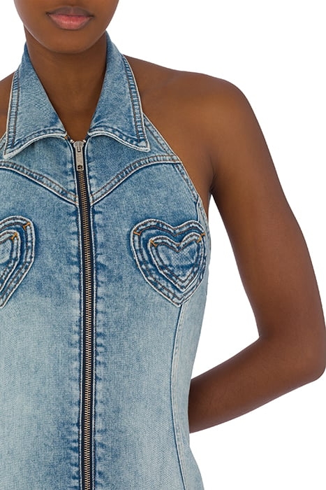 HEART POCKETS STRETCH DENIM DRESS BLUE 4