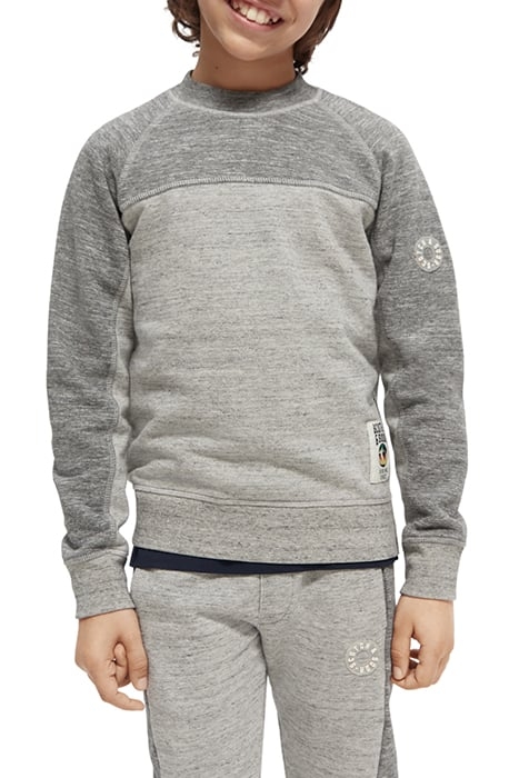 BOYS CONTRAST MELANGE CREWNECK SIDE-ZIP SWEATSHIRT GREY MELA 1