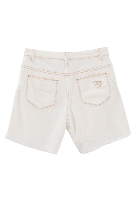 GIRLS’ ECRU UPCYCLED DENIM MOM SHORTS WITH FRINGED CUFFS 2