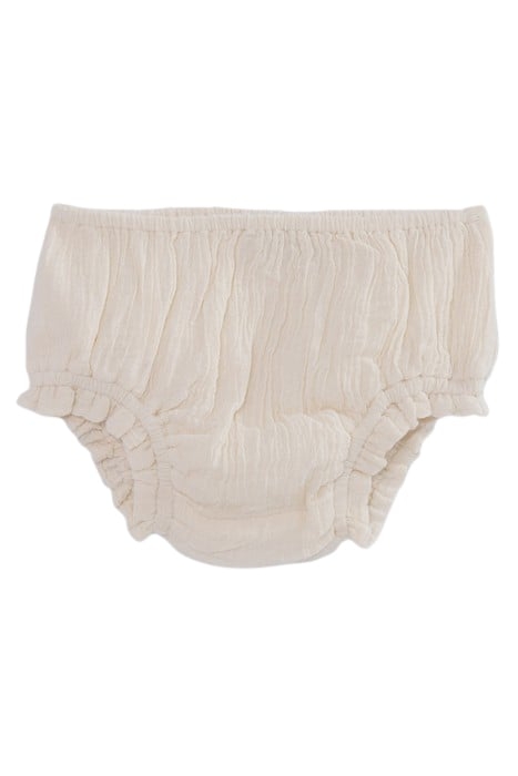 BABY GIRLS’ ECRU DRESS WITH PEACH WOVEN STRIPES & BLOOMERS 4