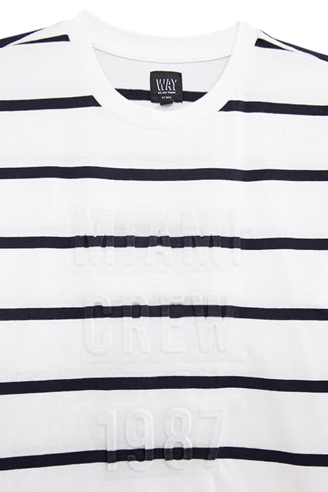 BOYS' WHITE ORGANIC COTTON T-SHIRT, STRIPED WAY LOGO IMAGE 3