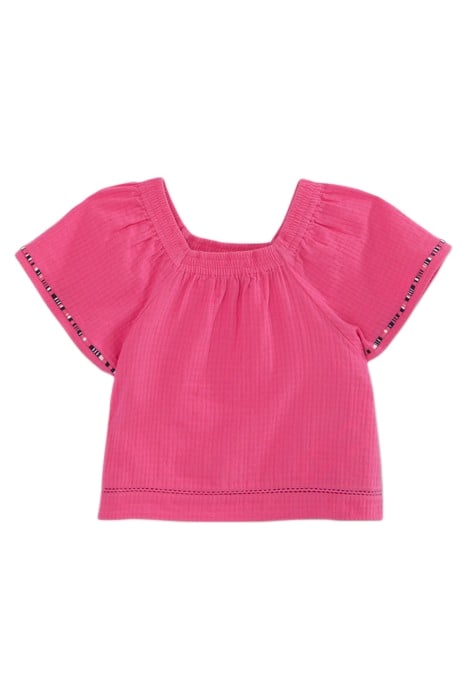 GIRLS' PINK CREPE BLOUSE WITH ELASTICATED NECKLINE 1