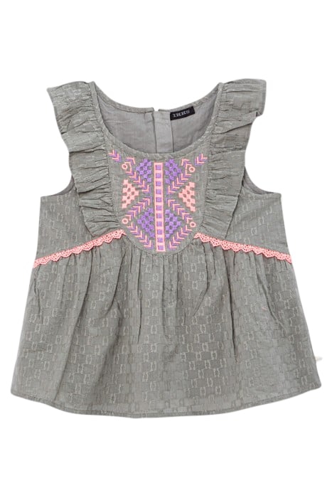 GIRLS’ KHAKI JACQUARD FABRIC TOP WITH NEON EMBROIDERY 1