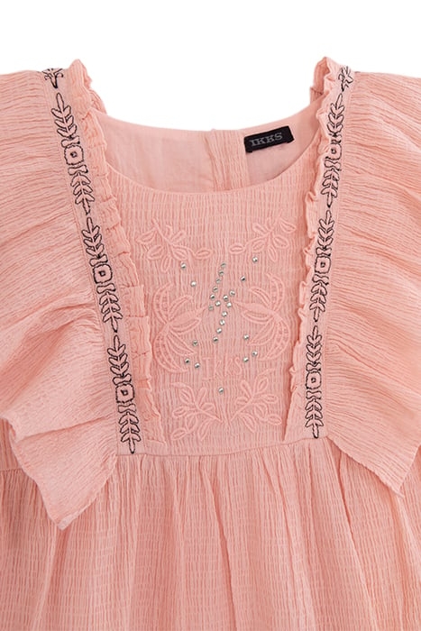 GIRLS’ PEACH WAFFLE FABRIC DRESS WITH EMBROIDERY 3