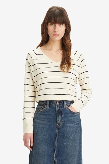 PETAL VNECK SWEATER OLYMPIC STRIPE WHITE 1