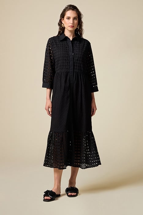 LONG BRODERIE ANGLAISE CHEMISIER DRESS BLACK 1