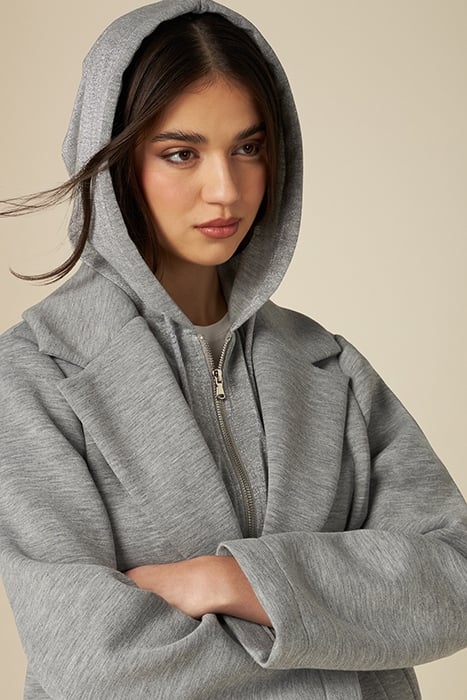 SCUBA FABRIC COAT WITH HOOD GREY 4