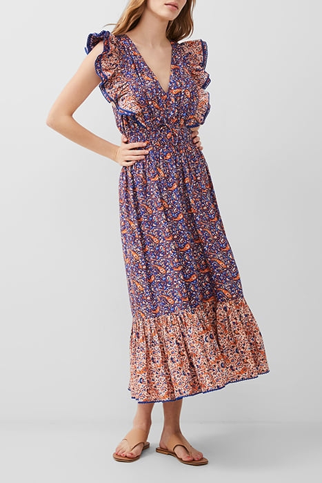 ANATHIA BLAIRE COTTON DRESS ROYAL BLUE/PEACH 1