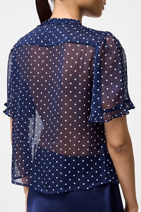 POLKA DOT SHORT SLEEVE RUFFLE TOP SZ18 MIDNIGHT/SUMMER 2