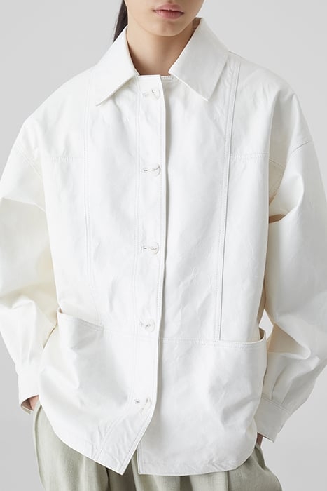 WHITE LEATHER JACKET WITH SEAMING DETAILS 4