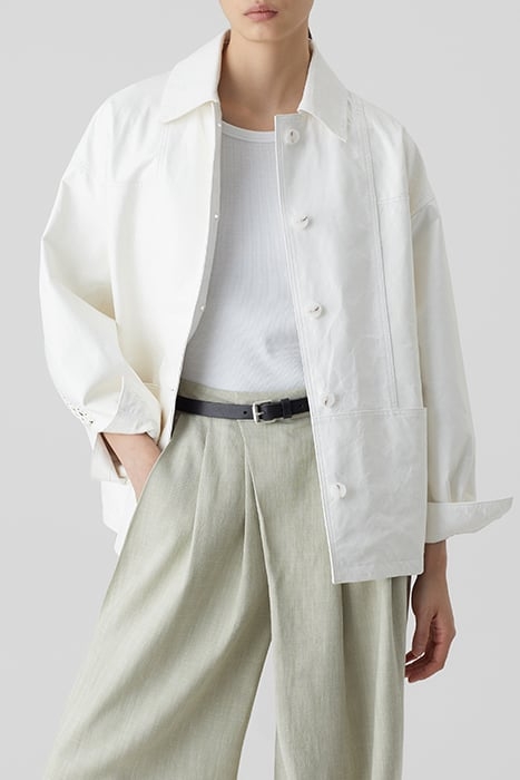 WHITE LEATHER JACKET WITH SEAMING DETAILS 1