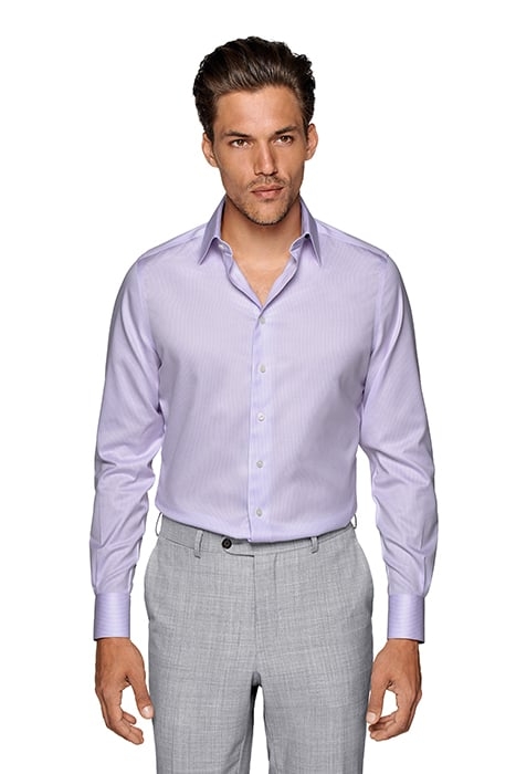 PURPLE STRIPED TWILL SLIM FIT SHIRT 1