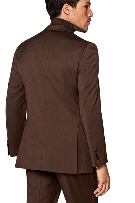DARK BROWN HERRINGBONE TAILORED FIT HAVANA SUIT 3
