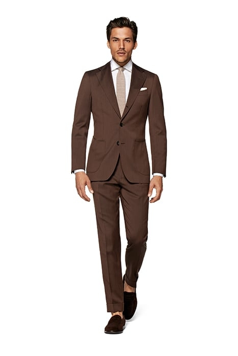 DARK BROWN HERRINGBONE TAILORED FIT HAVANA SUIT 1