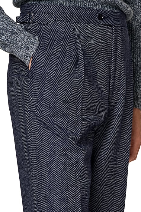 NAVY HERRINGBONE WIDE LEG STRAIGHT TROUSERS 6