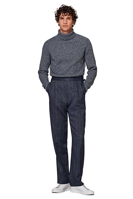 NAVY HERRINGBONE WIDE LEG STRAIGHT TROUSERS 5