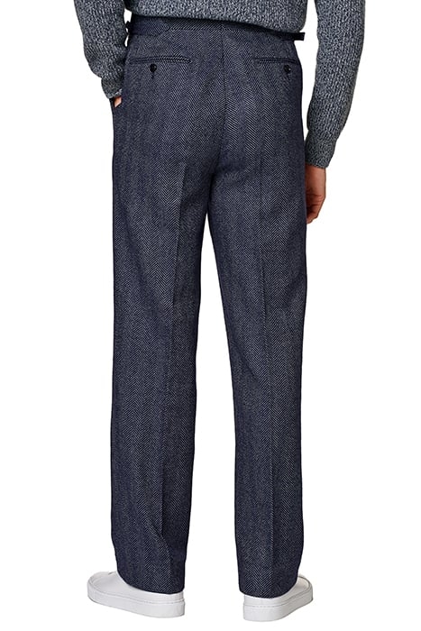 NAVY HERRINGBONE WIDE LEG STRAIGHT TROUSERS 2