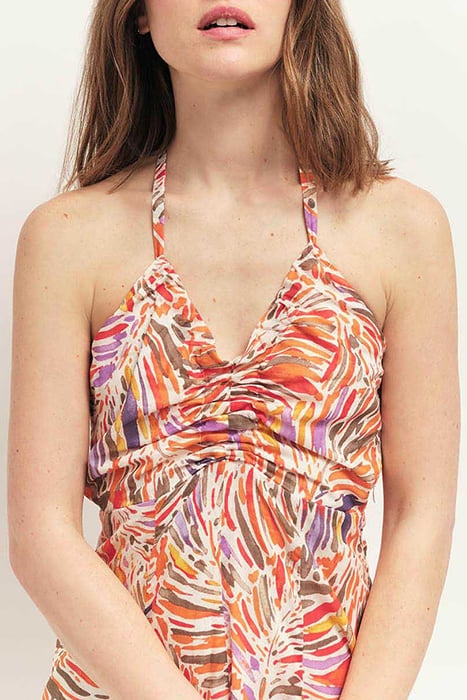 RECY - CORAL HALTER MIDI DRESS WITH ARTY FLORAL PRINT 4