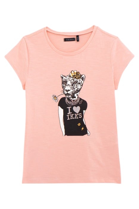 GIRLS' PEACH ORGANIC COTTON ROCK-LEOPARD T-SHIRT 1