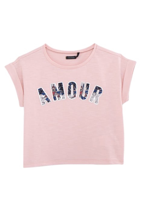GIRLS’ PINK ORGANIC COTTON T-SHIRT WITH RUBBER WAX SLOGAN 1