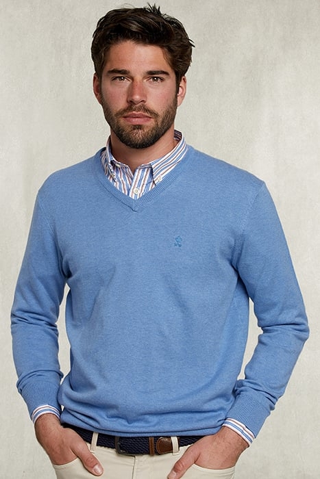 BASIC V-NECK PULLOVER LIGHT DENIM MIX BLUE 1
