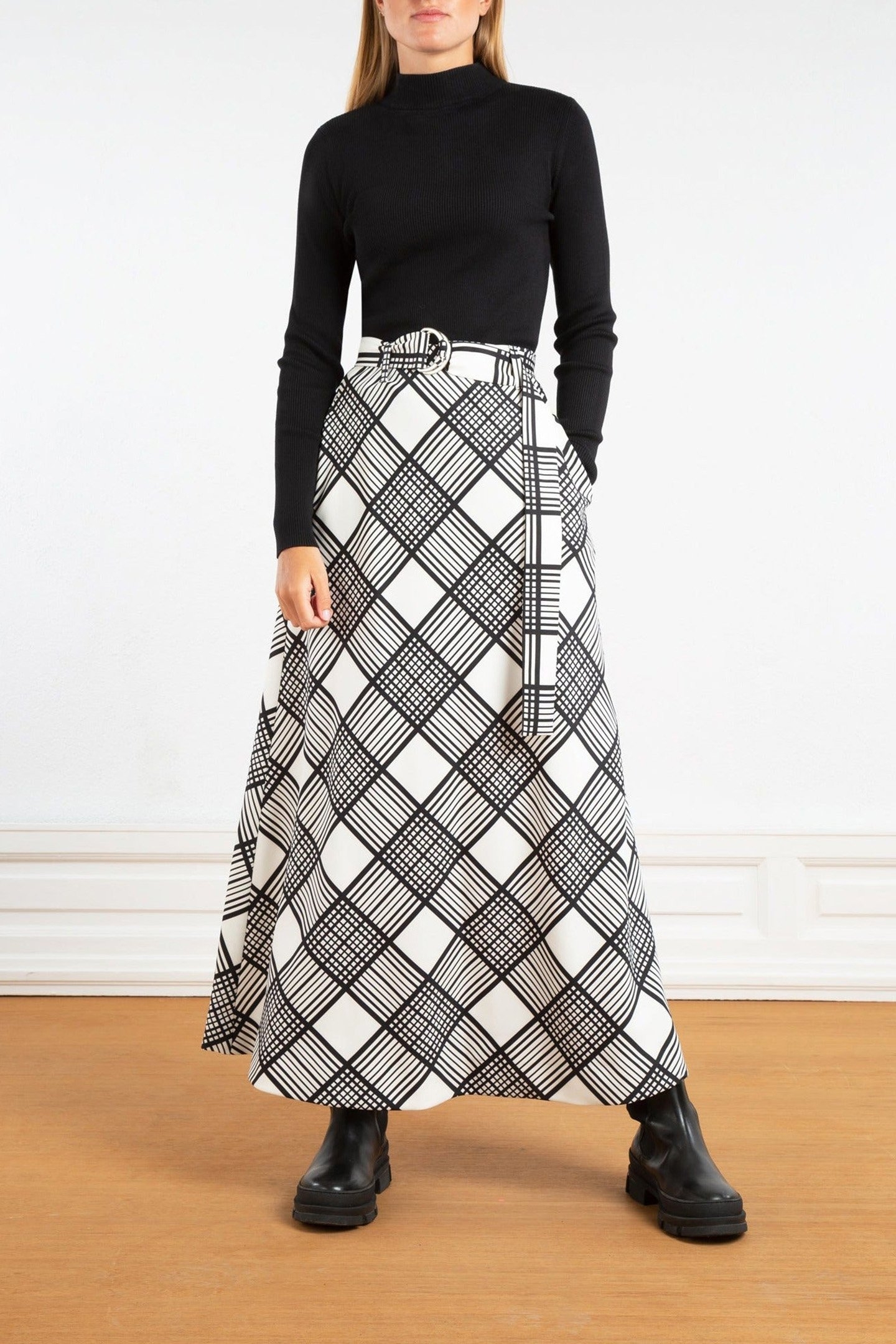 SKIRT BIG CHECK BIAS ECRU/BLACK 1
