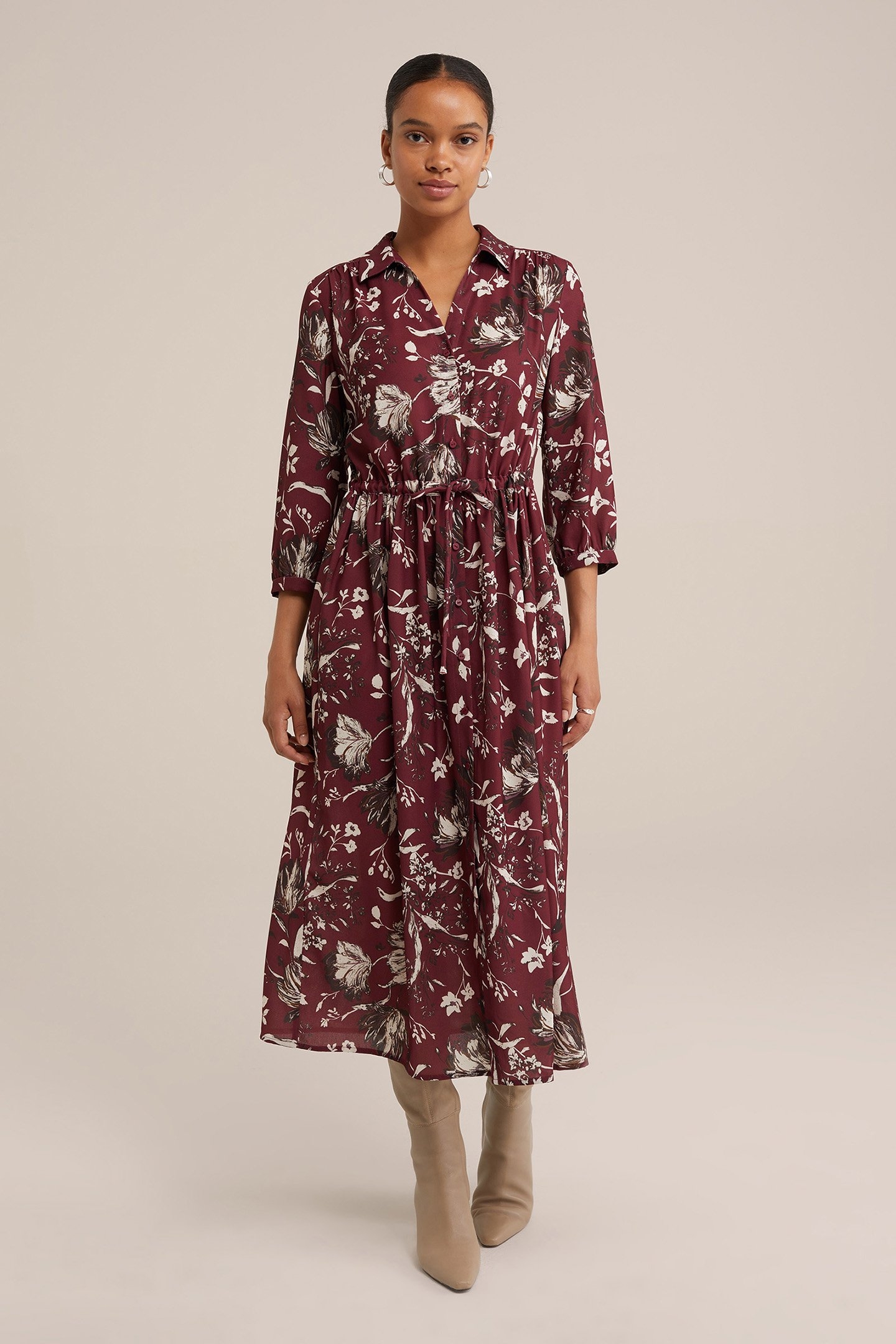 DRESS MID LENGTH BURGUNDY RED 1