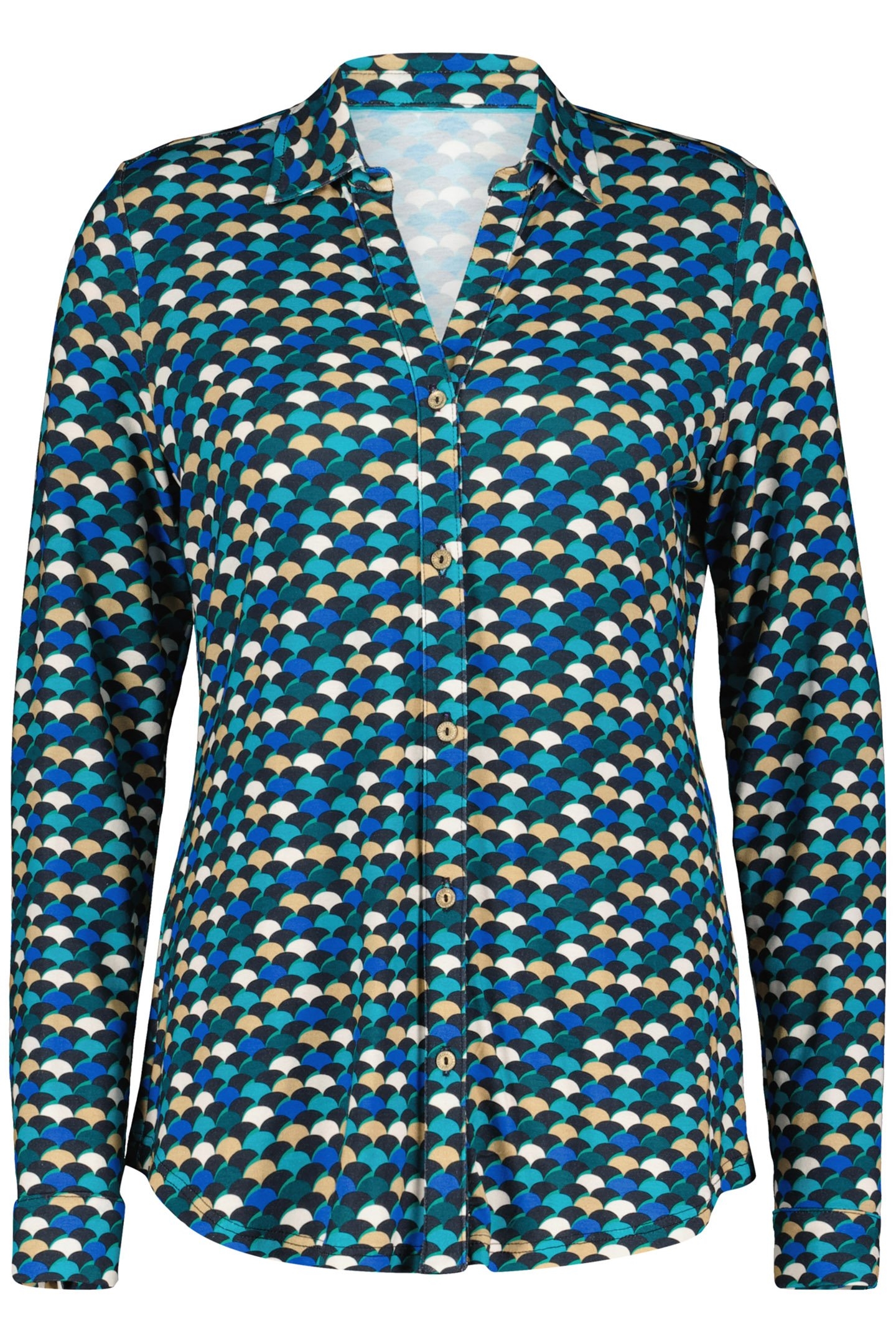 JERSEY BLOUSE GWEN CAMPANULA BLUE WITH SUNSET PRINT 4