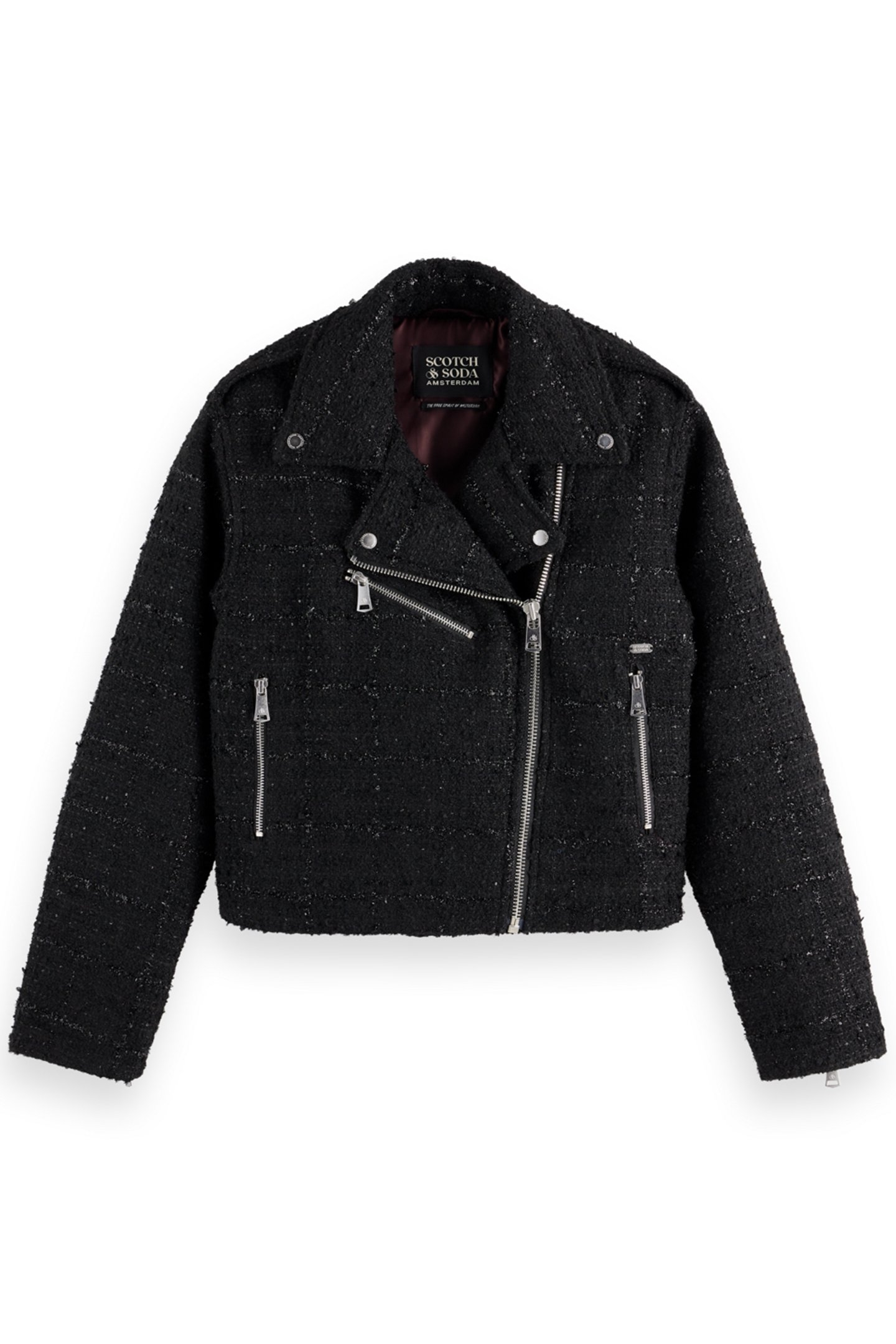 BOUCLE TWEED BIKER JACKET EVENING BLACK 1