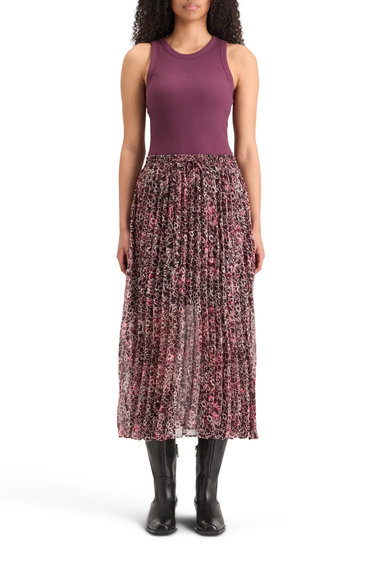 PLEATED PRINTED SKIRT SHIBORI FLORAL PINK 1