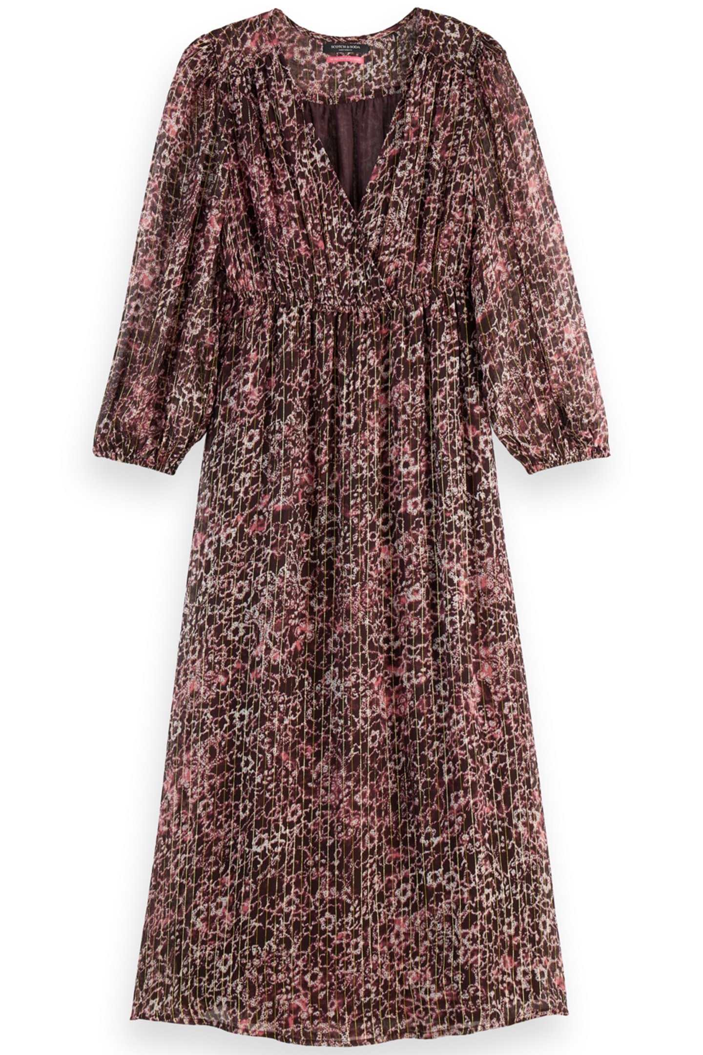 MIDI DRESS WITH LUREX AND PUFF SLEEVE SHIBORI FLORAL PINK 1