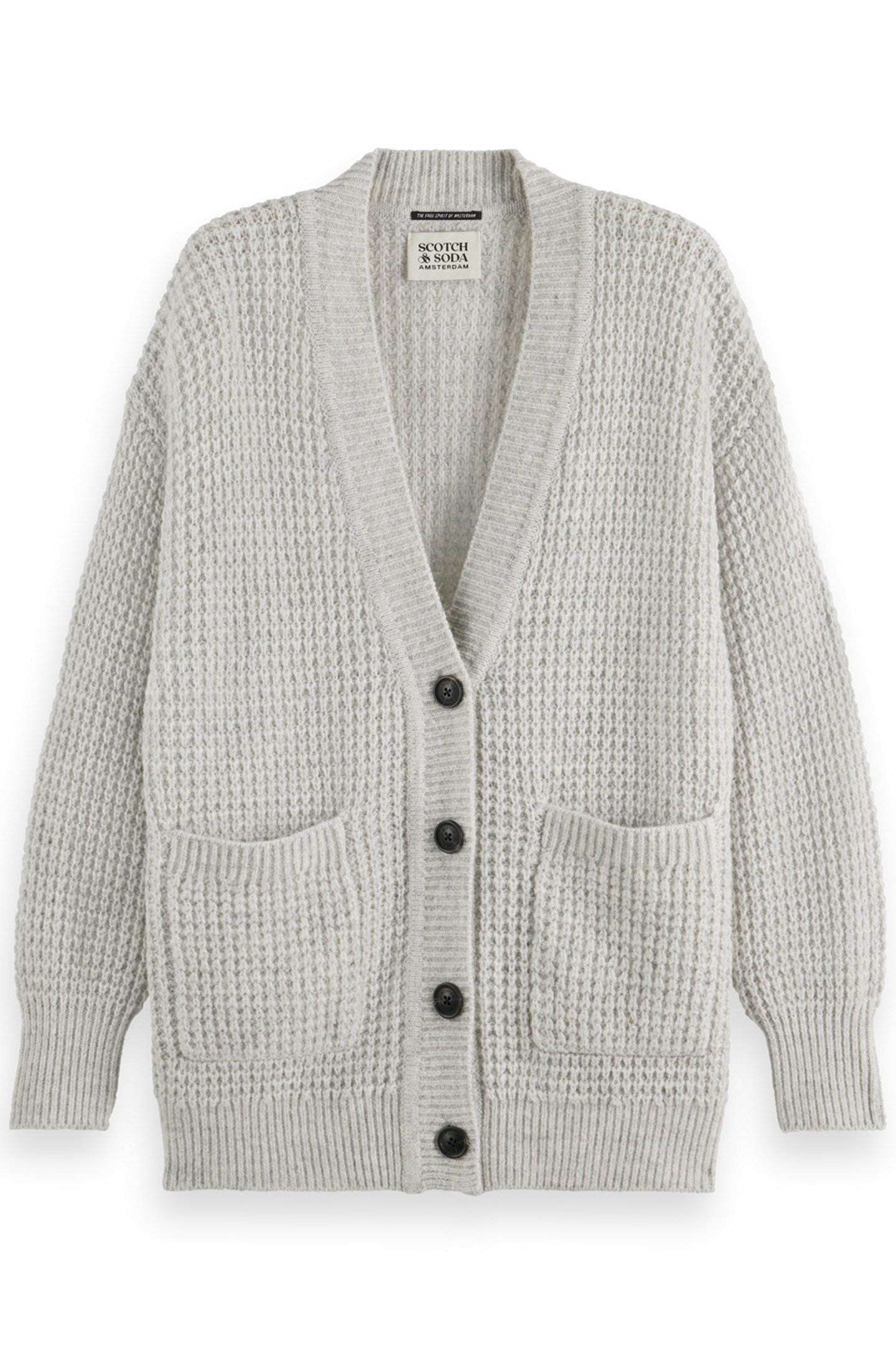 TEXTURED STITCH OVERSIZED CARDIGAN LIGHT GREY MELANGE 1