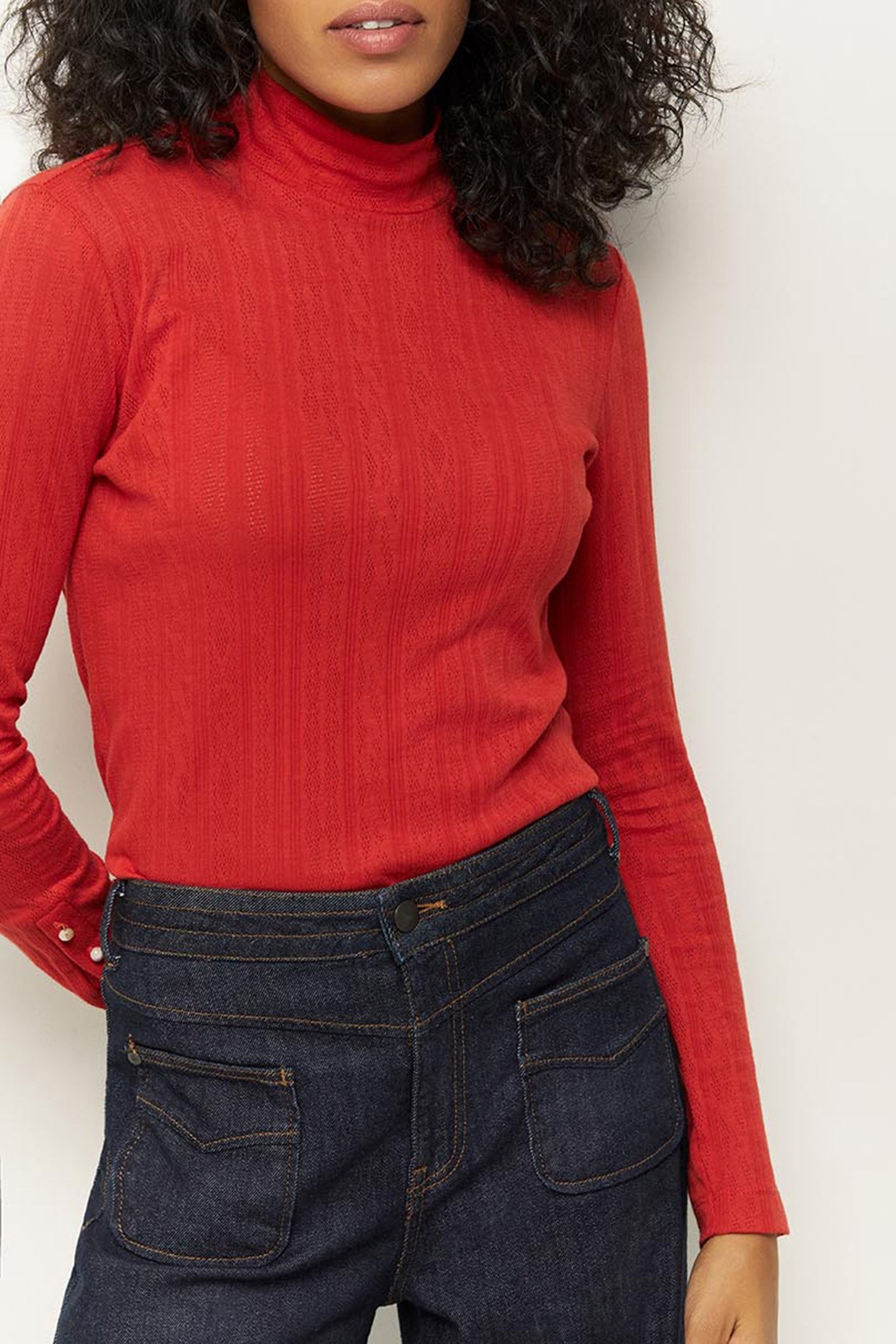 MALORY _ RED POINTELLE MESH T-SHIRT HOLLY BERRY 3