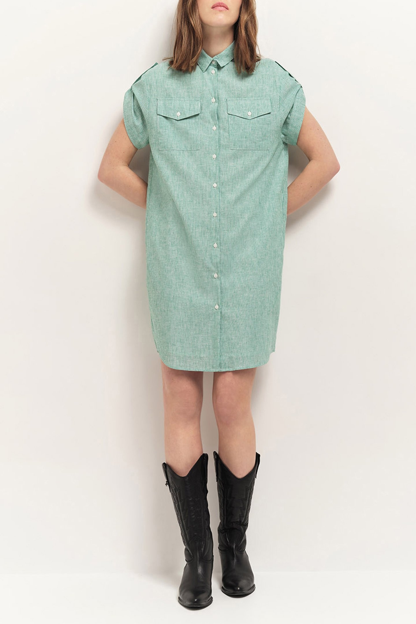 RIEG - ROBE CHEMISE GREEN GRASS MOTIF RAYURES GREEN 1