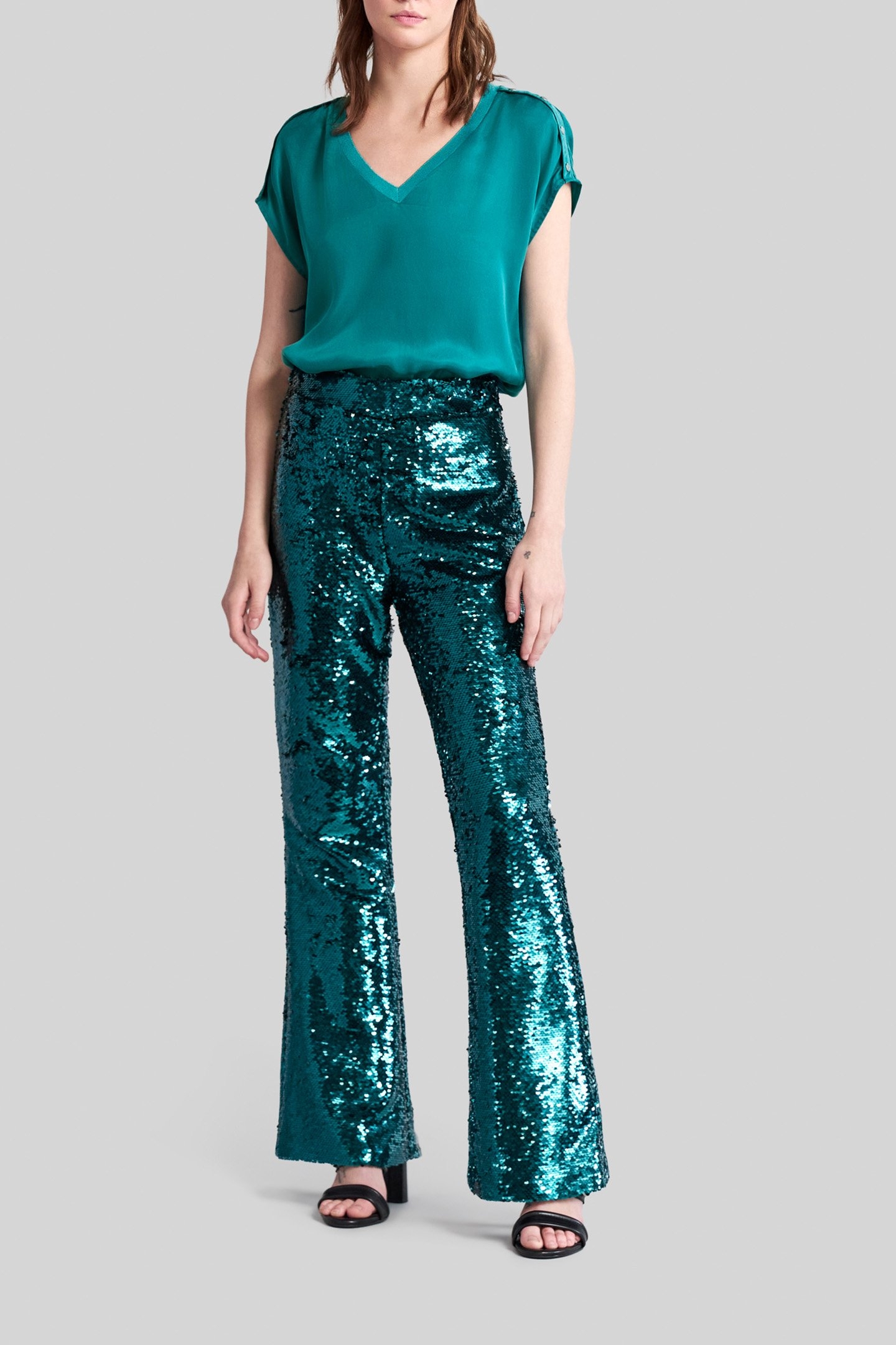 EMERALD SATIN TOP WITH STUDDED SHOULDERS 3
