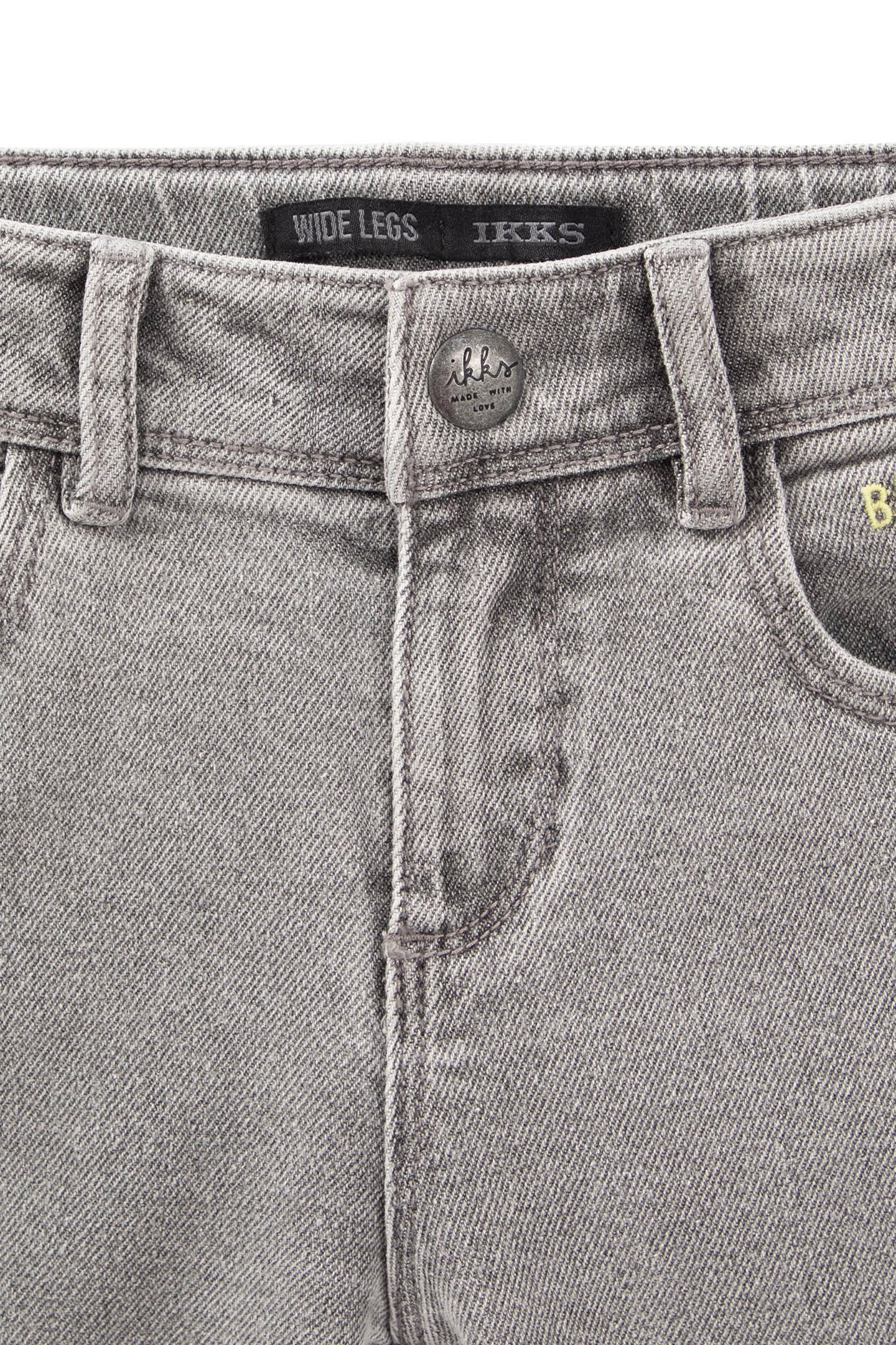 GIRLS’ GREY WIDE LEG JEANS, FIXED FRINGED TURNED UP CUFFS 5