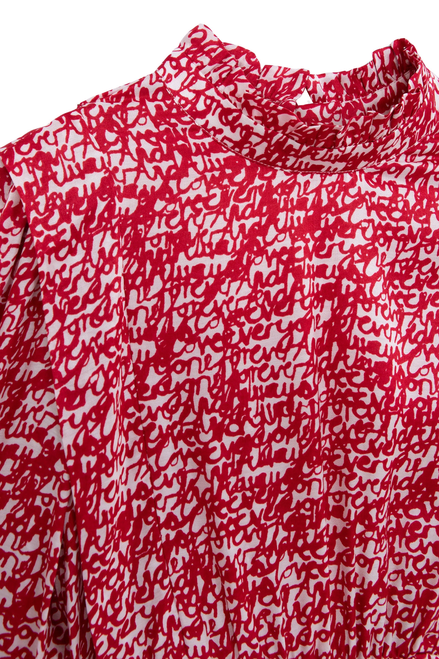 GIRLS’ RED RUFFLED DRESS WITH TAG PRINT 3