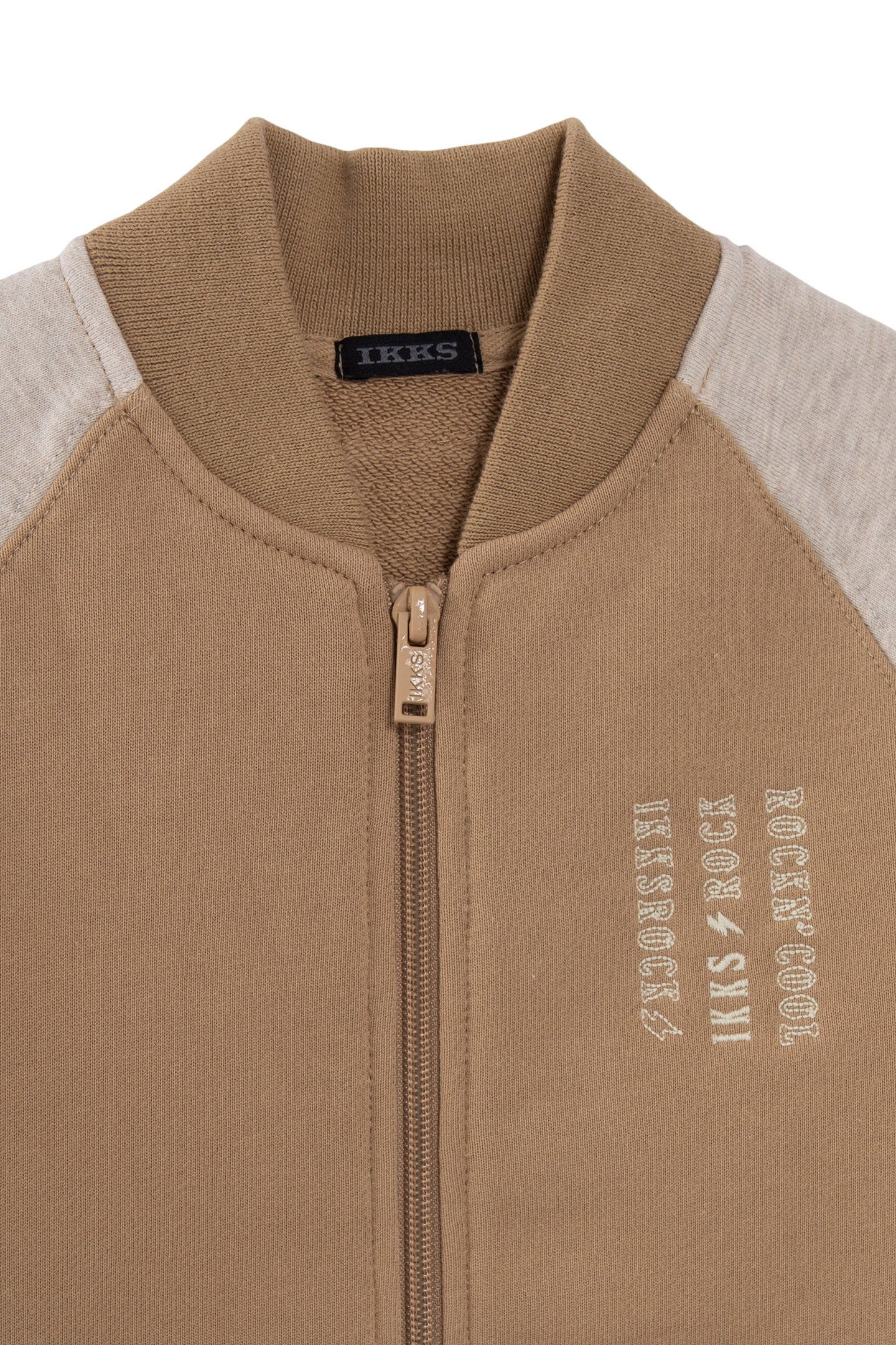 BOYS' BEIGE AND GREY VARSITY JACKET-STYLE CARDIGAN 3